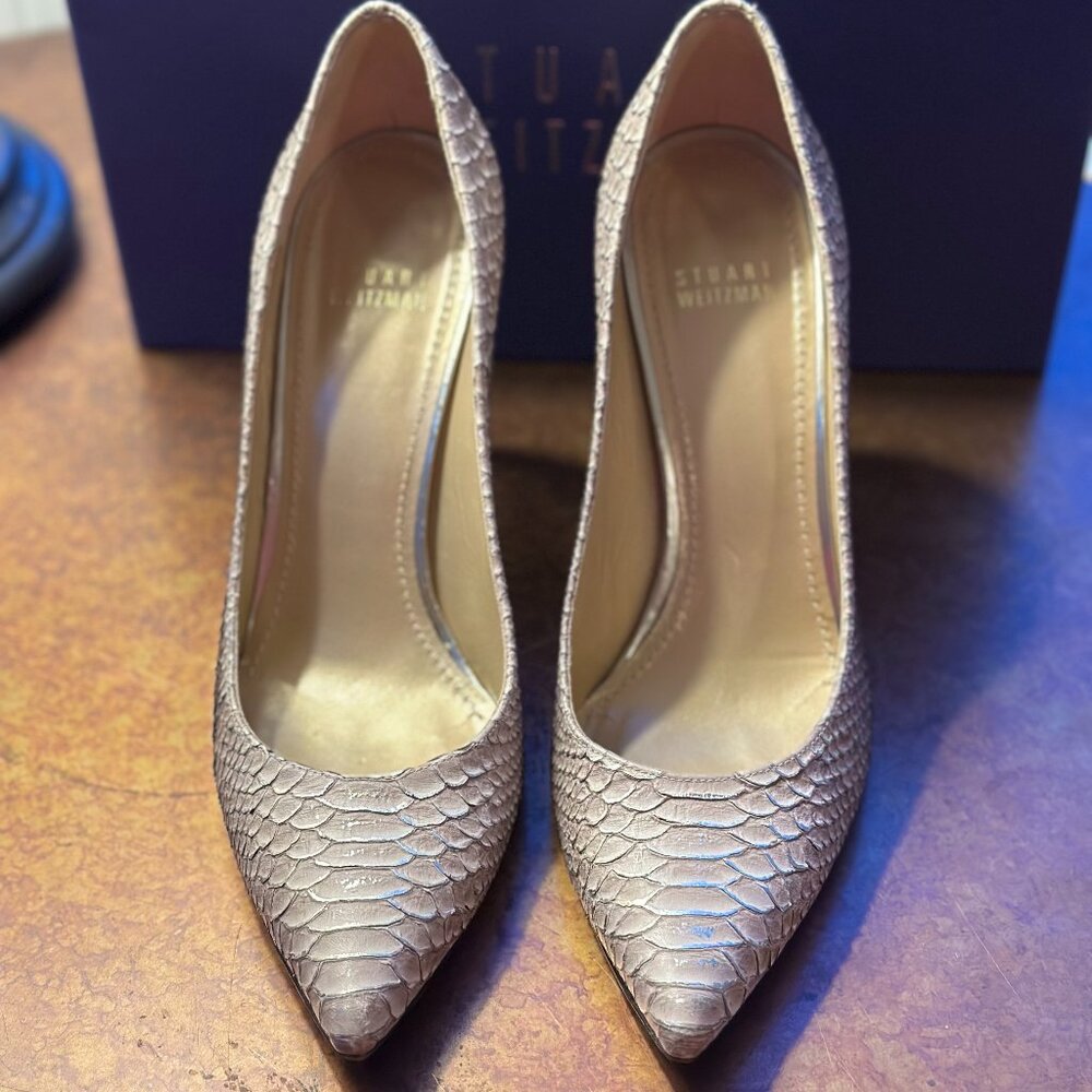 Stuart Weitzman Taupe Tipped Python Heist Heels S… - image 2